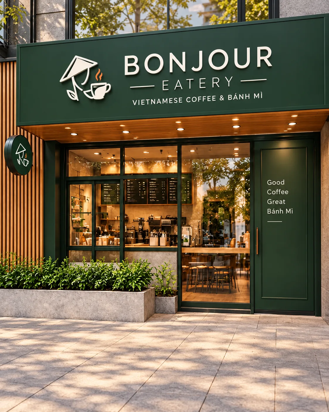 Illustrated concept of a Bonjour Eatery storefront